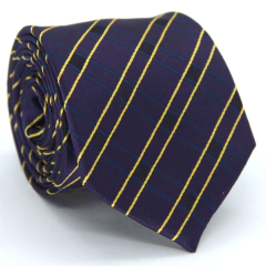 Gravata Tradicional Estampa em Listras Azul Marinho e Amarelo - comprar online