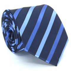 Gravata Tradicional Estampa em Listras Azul Marinho, Azul Serenity, Azul Royal e Preto TR-05795