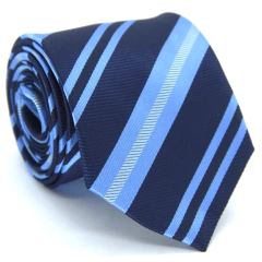 Gravata Tradicional Estampa em Listras Azul Marinho e Azul Royal - comprar online