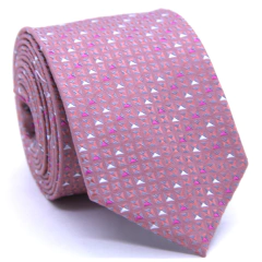 Gravata Slim Rosa Canela com Estampa Geométrica em Cinza, Grafite, Coral e Pink SL-09101