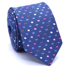 Gravata Slim Preta e Azul Serenity Textura Pontilhada com Estampa Geométrica em Rosê, Pink, Azul Serenity, Branca e Marrom SL-09114