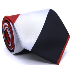 Gravata Extra Larga Seda Italiana Estampa Listrada Preto, Cinza e Vermelho TR-04027