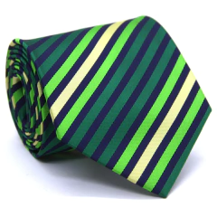 Gravata Extra Larga Seda Italiana Estampa em Listras Azul Marinho, Verde Floresta, Verde Lima e Champagne TR-04074