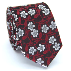 Gravata Slim Estampa Floral Vermelho, Preto e Branco - comprar online