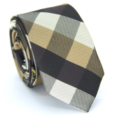 Gravata Slim Xadrez Marrom, Preto e Champagne - comprar online
