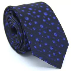 Gravata Slim Textura Desenhada Círculos Azul Marinho e Preta GSA-25043