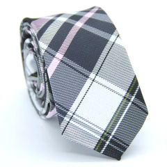 Gravata Slim Xadrez Cinza Chumbo, Branco e Rosa - comprar online