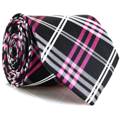 Gravata Tradicional Xadrez Preto, Rosa Pink e Branco - comprar online