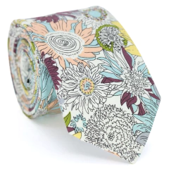 Gravata Slim Algodão Floral Azul, Rosa Nude, Amarela, Verde e Branca - comprar online