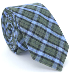 Gravata Slim Algodão Xadrez Verde, Azul Serenity e Preto - comprar online
