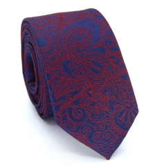 Gravata Slim Estampa em Arabesco Azul Royal e Vermelho - comprar online