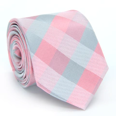 Gravata Tradicional Xadrez Cinza e Rosa TR-051099
