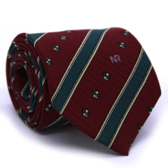 Gravata Tradicional Seda Estampa em Listras Marsala, Dourado e Verde Escuro CX0021-SE08007