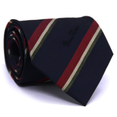 Gravata Tradicional Seda Estampa em Listras Azul Marinho, Marsala e Verde Oliva CX0021-SE08053