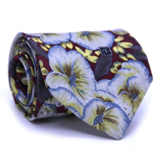 Gravata Tradicional Seda Estampa Desenhada Branco, Marsala, Azul Serenity e Amarelo CX0027-SE08043
