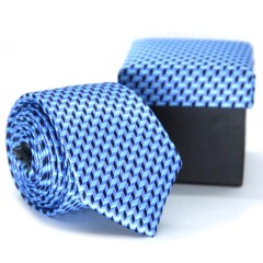 KIT Caixa De Presente e Gravata Slim Estampa Desenhada Azul Serenity Texturizada