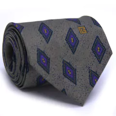 Gravata Tradicional Seda Estampa Desenhada Cinza e Azul Marinho