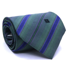 Gravata Tradicional Seda Estampa em Listras Verde Sage, Verde Menta e Azul Royal cx0043-se08041