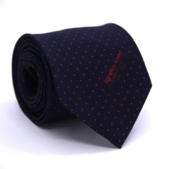Gravata Tradicional Seda Estampa Poá Azul Marinho e Laranja cx0045-se08047