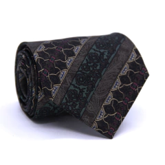 Gravata Tradicional Seda Estampa Desenhada Marrom, Cinza e Verde Sage cx0048-se08013