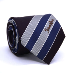Gravata Tradicional Seda Estampa em Listras Preto, Cinza e Azul Petróleo cx0048-se08046