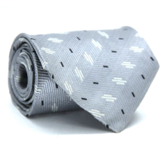 Gravata Tradicional Seda Estampa Desenhada Cinza, Branco e Preto cx0049-se09012