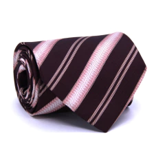 Gravata Tradicional Seda Estampa em Listras Marsala, Rosa e Branco CX0064-se09019