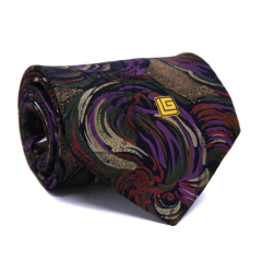Gravata Tradicional Seda Estampa Desenhada Preto, Roxo e Verde Oliva CX0069-se09028 - comprar online