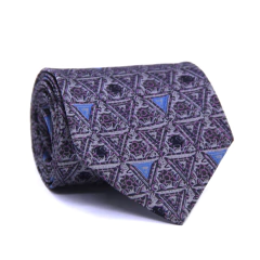 Gravata Tradicional Seda Estampa Desenhada Cinza, Preto e Azul Serenity CX0070-se08030