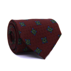 Gravata Tradicional Extra Larga Estampa Desenhada Marsala, Verde Escuro e Dourado CX0072-SE08014