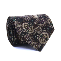 Gravata Tradicional Extra Larga Estampa Paisley Preto, Ouro Envelhecido e Marrom CX0072-SE08025