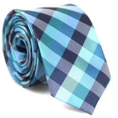 Gravata Slim Xadrez Azul Bebê, Azul Marinho e Verde Bebê SL-052146 - comprar online