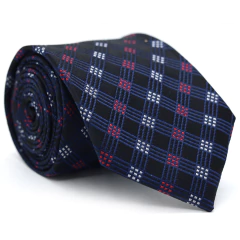 Gravata Tradicional Azul Marinho, Preto e Vermelho Textura Desenhada