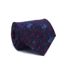 Gravata Tradicional Estampa Desenhada Marsala, Azul Marinho e Azul Celeste