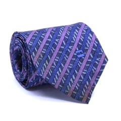 Gravata Tradicional Estampa em Listras Azul Marinho, Azul Puro e Rosa Lavanda cx0081-se08046