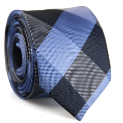 Gravata Slim Xadrez Azul Marinho e Azul Serenity - comprar online