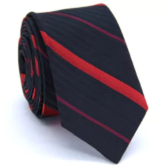 Gravata Slim Preta com Listra Vermelha SL-05425