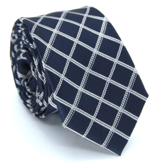 Gravata Slim Xadrez Azul Meia Noite e Branca - comprar online