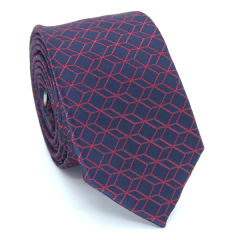 Gravata Slim Estampa Desenhada Azul Marinho e Vermelha - comprar online