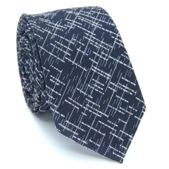 Gravata Slim Estampa Desenhada Azul Meia Noite e Branca - comprar online