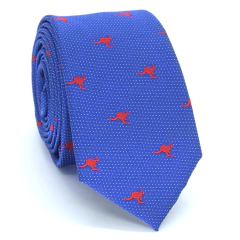 Gravata Slim Estampa Desenhada Canguru Azul Royal e Vermelho - comprar online