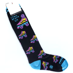 Meia Cano Alto Adulto Preta, Rosa, Azul Tiffany e Amarela Estampa Patins - comprar online