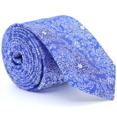Gravata Slim Floral Azul Royal e Cinza Textura Desenhada - comprar online