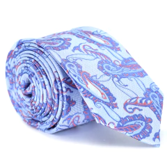 Gravata Slim Paisley Azul Serenity, Azul Puro e Salmão Textura Desenhada - comprar online
