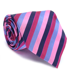 Gravata Extra Larga Estampa em Listras Rosa, Rosa Pink, Azul Serenity e Azul Marinho