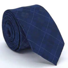 Gravata Slim Xadrez Azul Marinho e Branca SL-10332