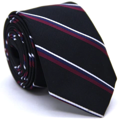 Gravata Slim Listrada Preta, Marsala, Azul Marinho e Branca SL-05847
