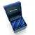 KIT Caixa de Presente, Gravata Tradicional, Lenço e Abotoadura Estampa Desenhada Azul Marinho, Azul Royal e Cinza