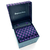 KIT Caixa de Presente, Gravata Tradicional, Lenço e Abotoadura Estampa Desenhada Azul Marinho e Roxo