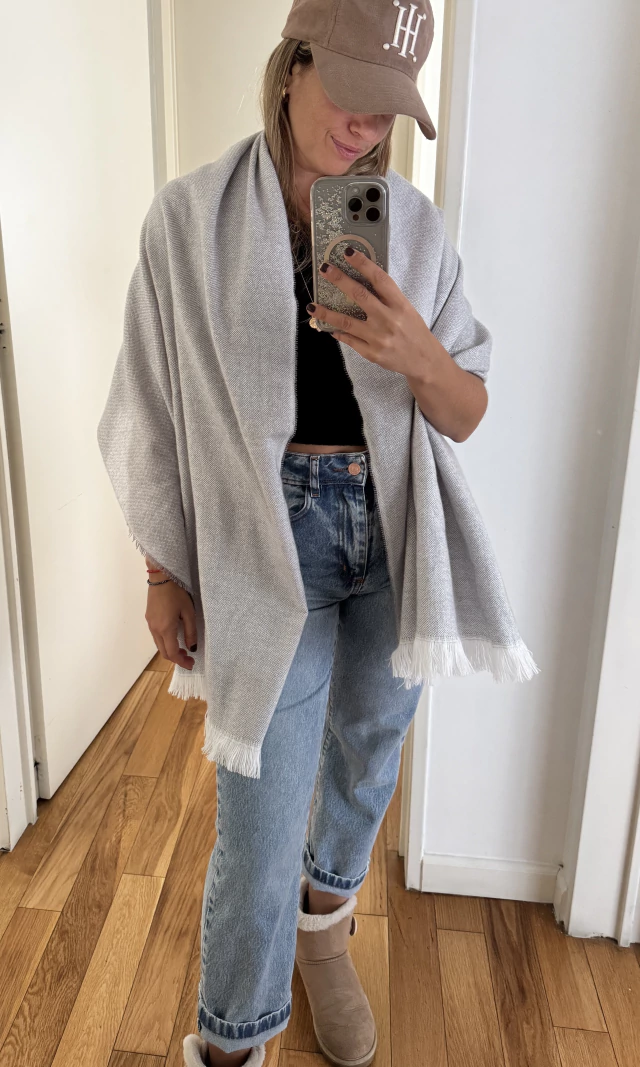 PASHMINA GRIS TRAMA JASPEADO — imagen 3